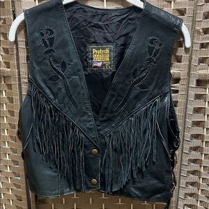 Black Leather Fringe Vest